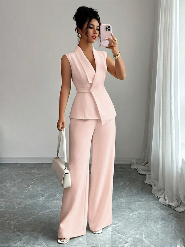 Sleeveless suit straight leg pants two-piece set