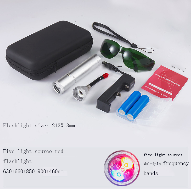 E-commerce Red Light Flashlight with Five Light Sources, Nose and Ear Canal Relief, Light Guide Rod, LED Infrared Lamp, Battery