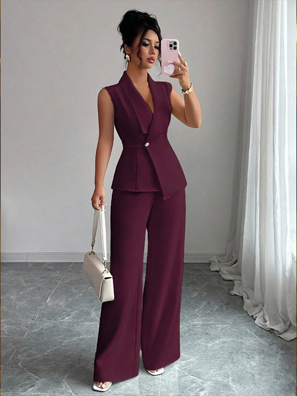 Sleeveless suit straight leg pants two-piece set