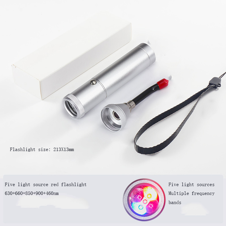 E-commerce Red Light Flashlight with Five Light Sources, Nose and Ear Canal Relief, Light Guide Rod, LED Infrared Lamp, Battery