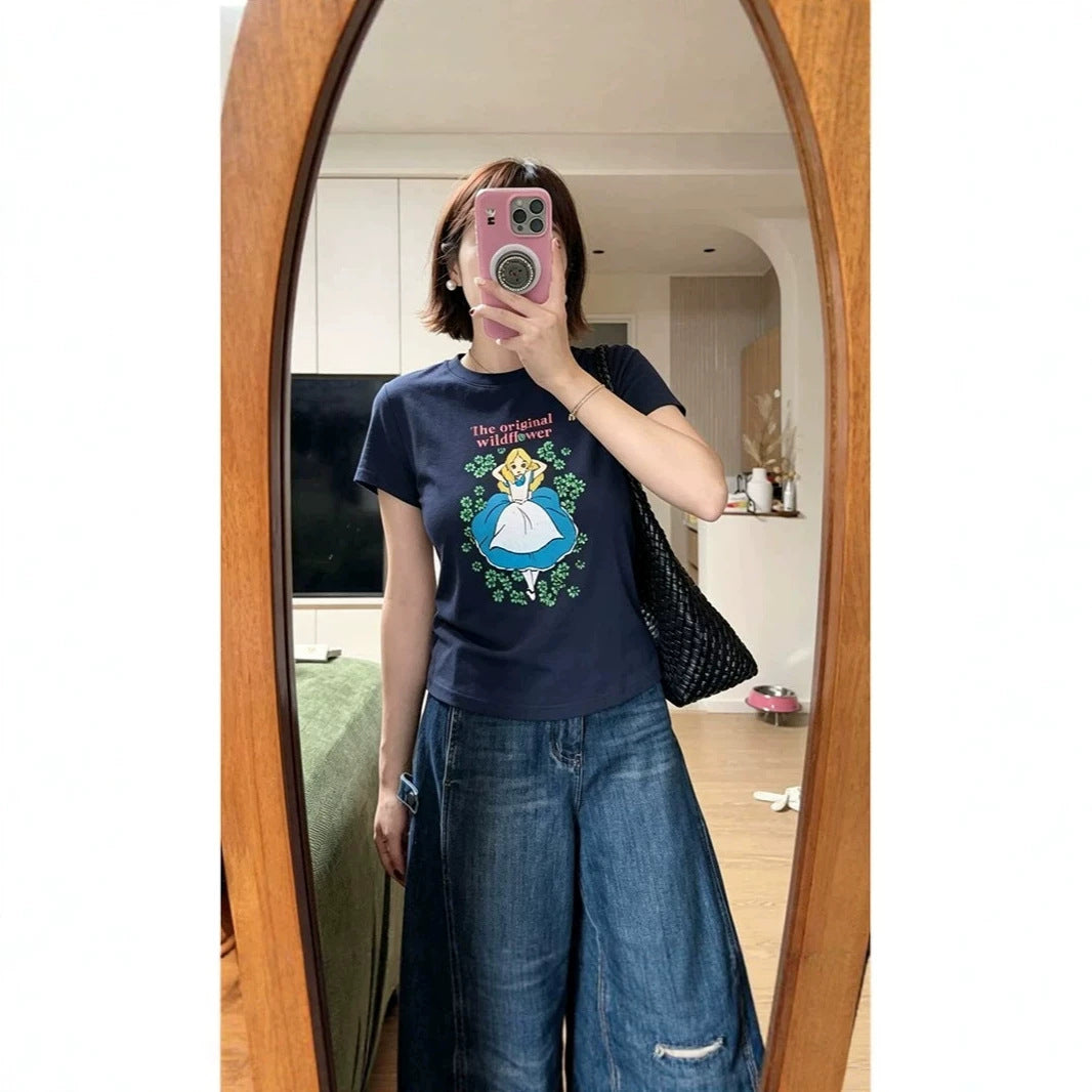 Girl Print Regular Shoulder Short Sleeve T-Shirt