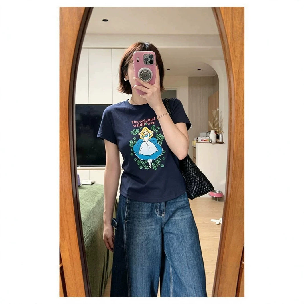 Girl Print Regular Shoulder Short Sleeve T-Shirt