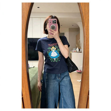 Girl Print Regular Shoulder Short Sleeve T-Shirt