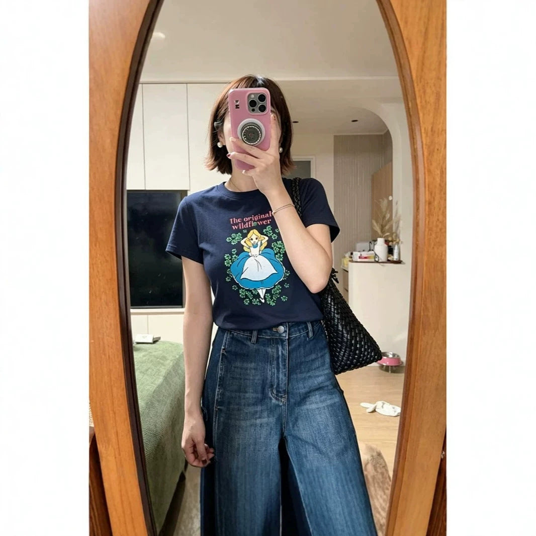 Girl Print Regular Shoulder Short Sleeve T-Shirt