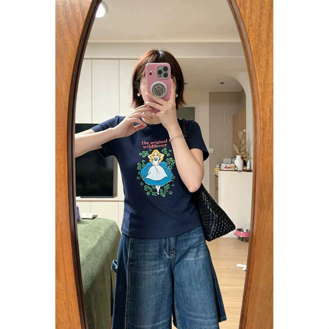 Girl Print Regular Shoulder Short Sleeve T-Shirt