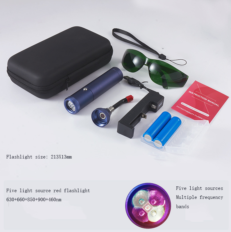 E-commerce Red Light Flashlight with Five Light Sources, Nose and Ear Canal Relief, Light Guide Rod, LED Infrared Lamp, Battery