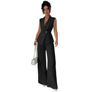 Sleeveless suit straight leg pants two-piece set