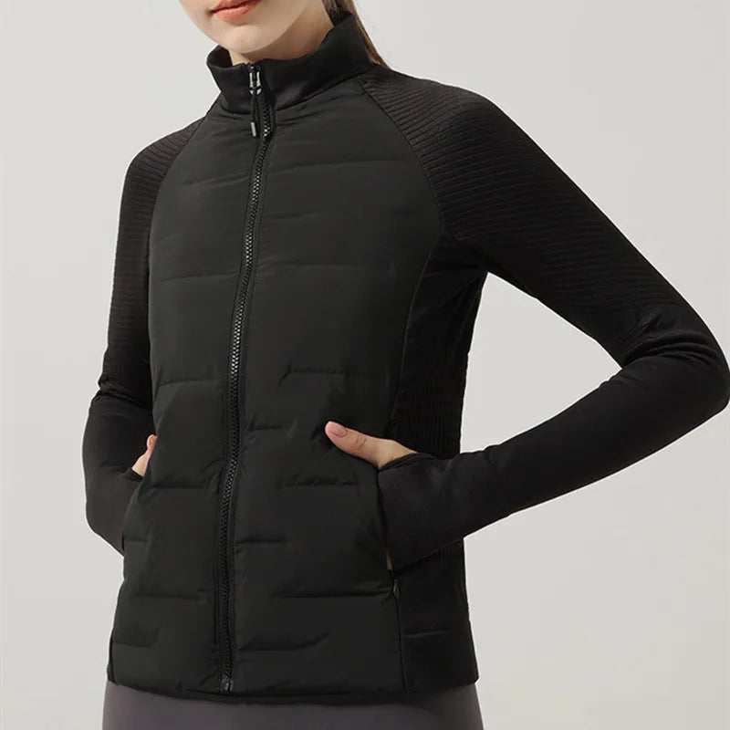 Autumn Winter Sport Seamless Splicing Down Jacket Women Thin Down Jacket For Women Ultralight Puffer Jacket Running Jacket