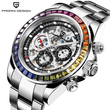 Paganidesign Men's Multifunction Automatic Mechanical Watch with Open Movement and Stainless Steel Case 1653